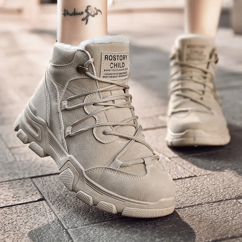

Winter plus velvet warm Martin boots female British wind 2019 new fashion high to help cotton shoes wild net red thin and thin b