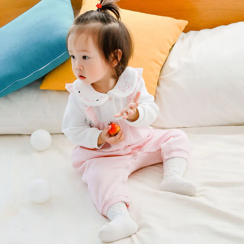 

Newborns Romper Mock Two-Piece Suspender Strap Climbing Clothes Idea9279 Korean-style Embroidered Baby Onesie Ha Clothes