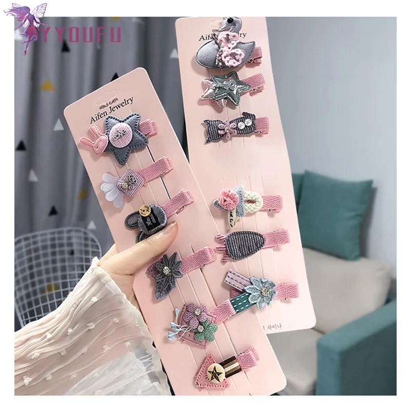 YYOUFU 4-6Pcs/Set Children Cute Hair Accessories Set Baby Fabric Bow Flower Hairpins Barrettes clips Girls Headdress Gift | Аксессуары