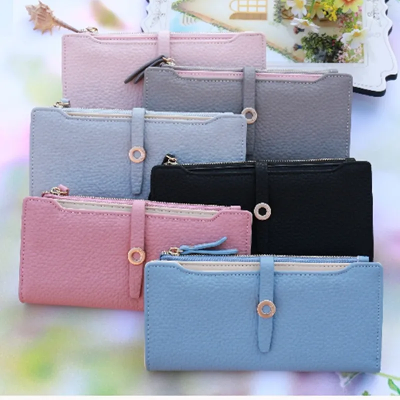 

Top Quality Latest Lovely Leather Long Women Wallet Fashion Girls Change Clasp Purse Money Coin Card Holders wallets Carteras
