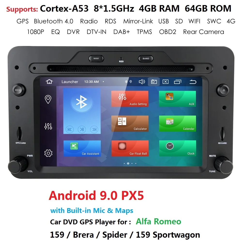 

DSP Chip Android 9 Car DVD multimedia player for Alfa Romeo Spider Alfa Romeo 159 Brera 159 Sportwagon with Radio GPS WIFI BT