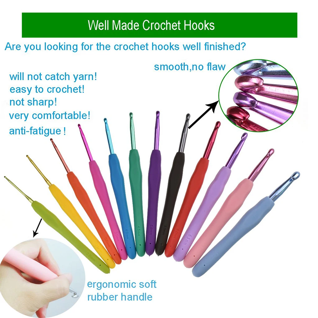 Crochet Hooks Set, Crochet Hooks with Case, Comfortable to Grip, Extra Long Crochet Needles