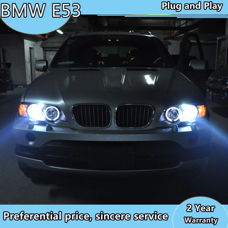 2 шт. фары для BMW X5 E53 светодиодные ангельские глазки фары 1998 1999 2000 2001 2002 2003 год с HID комплект E53 передние лампы