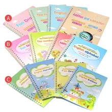 Conjunto de 4 livros/conjunto de caligrafia mágica para crianças, livro de arte, cópia para caligrafia e escrita para crianças, brinquedo de letras em inglês