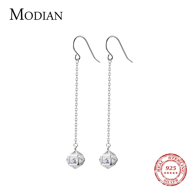 Modian 2021 New Style Swing Long Tassel Square Zircon Drop Earrings Charm Party 925 Sterling Silver Wedding Engagement Jewelry