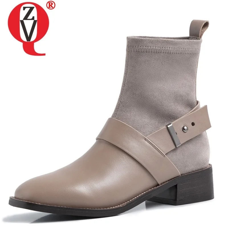 

ZVQ winter new concise ankle boots outside casual warm comfortable handmade genuine leather square toe women shoes drop shipping
