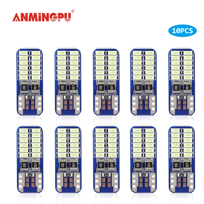 ANMINGPU-lampes de Signal 10x W5W | Ampoule Led 24 3014 puces T10, lumières de liquidation intérieur, lampe lecture 12V 6000k
