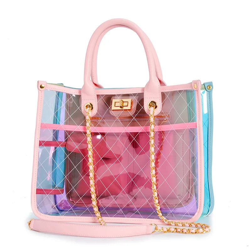 

2019 New Style Western Style Large-Volume PVC WOMEN'S Bag Graceful Rhombus Chain Transparent Gel Bag