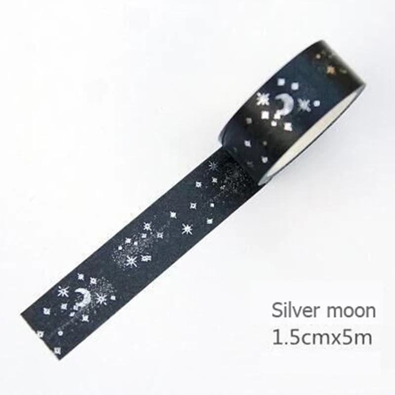 1 PC Gilding Washi Tape White&Black Series Art Journal Decoration Bronzing Scrapbooking Masking Tape Wedding/birthday/journal - Цвет: Silver moon