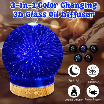 

3D Fireworks Glass Circular Shape Air Humidifier with LED Night Light Aroma Essential Oil Diffuser Mist Maker Humidifier