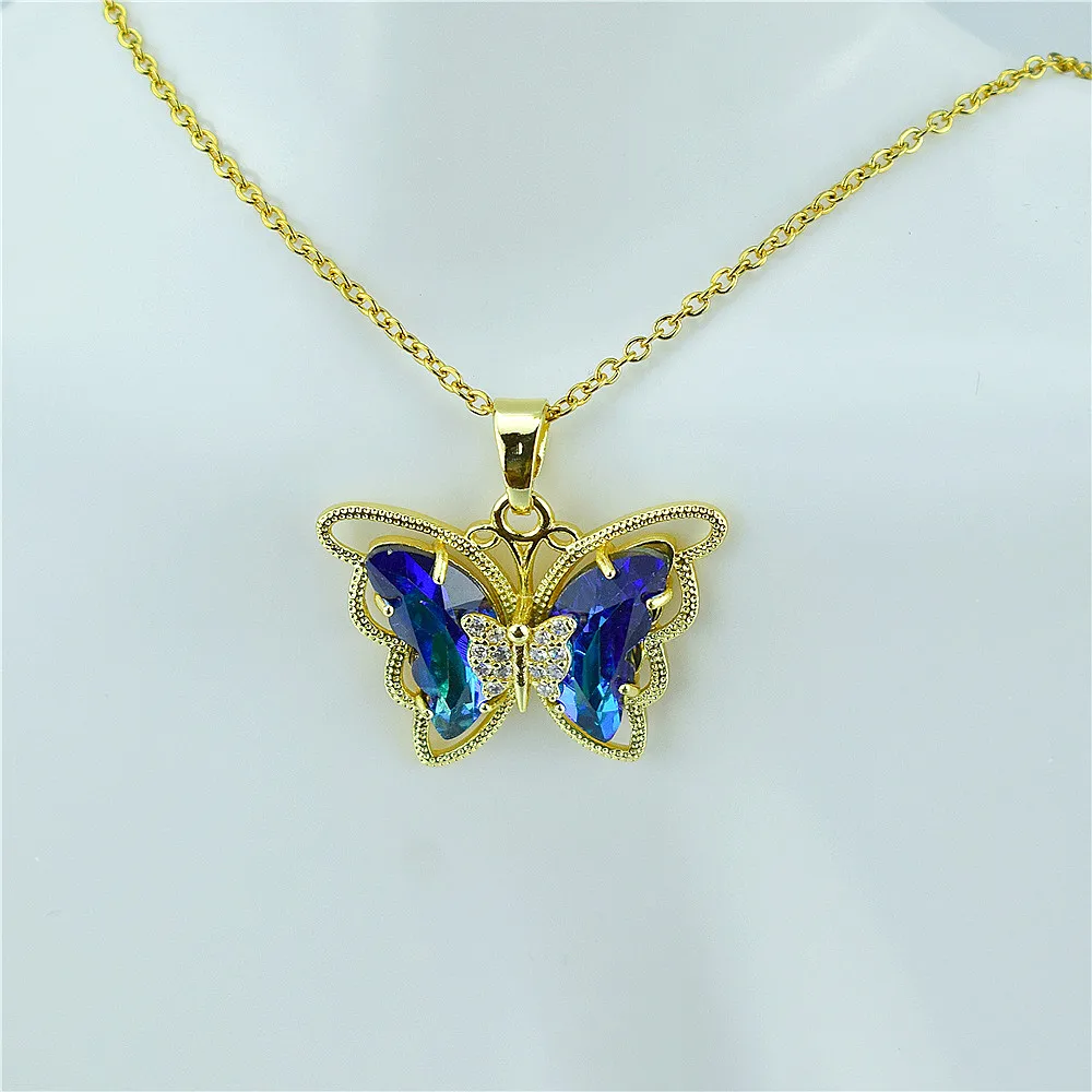 New Fashion Sweet Women Girl Heart Crystal Butterfly Pendant