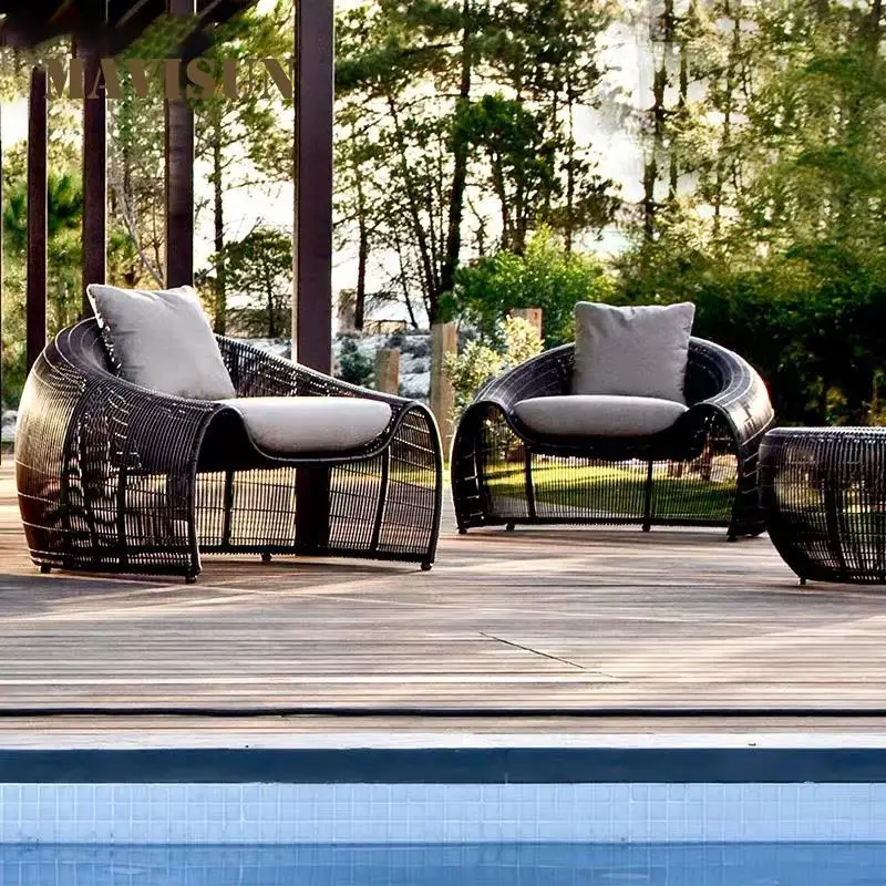 Designer Outdoor Sofa For Villa Courtyard Patio Creative Leisure Furniture Modern Terrace Rattan Chair Coffee Table Combination