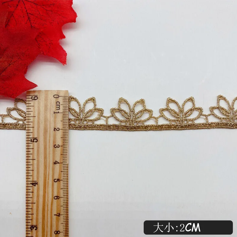 Width 2cm GoldenThread Lace DIY Unilateral Hollow Lotus Embroidery Handmade underwear Lolita GaWedding Clothing Accessories Lace lace fabric
