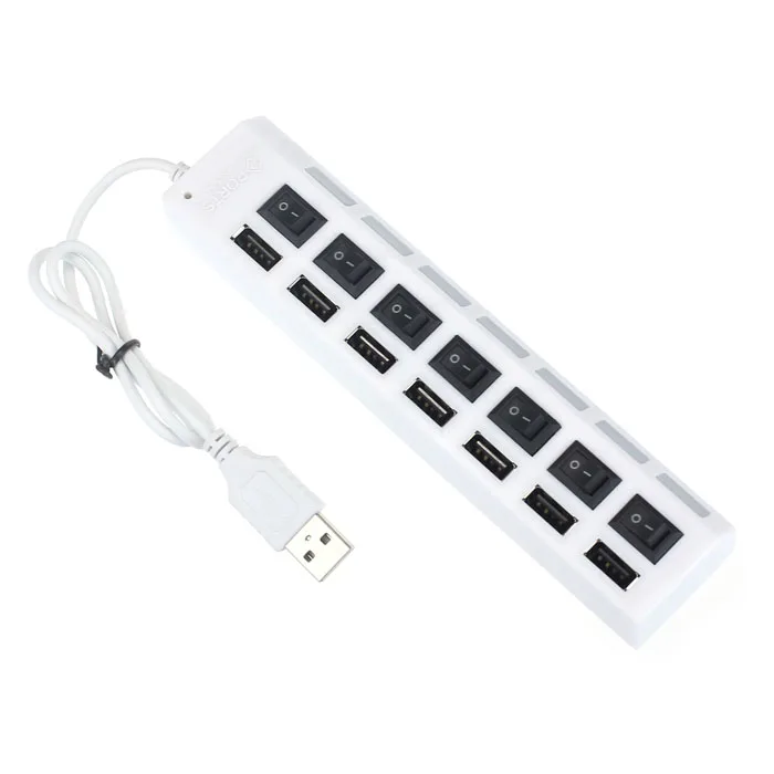 Adaptateur USB 2.0 HUB 7 ports, extenseur Multiple haute vitesse LED  marche/arrêt, interrupteur d'alimentation, accessoires de câbles  d'ordinateur de bureau - AliExpress