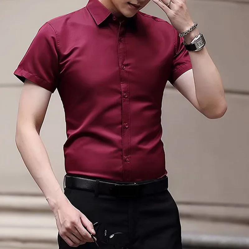 Весенние мужские рубашки с длинным рукавом и отложным воротником, корейский стиль, приталенная однотонная деловая рубашка, мужские белые рубашки на пуговицах