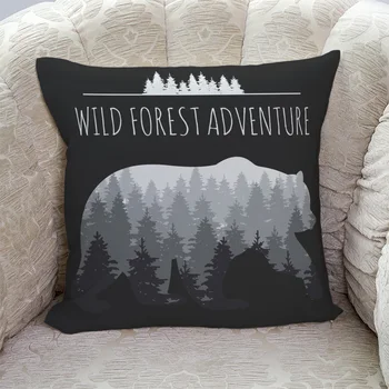 

Bear Mountain Forest Silhouette Text Pillow Covers Cases Cushion Pillowcase Square Print