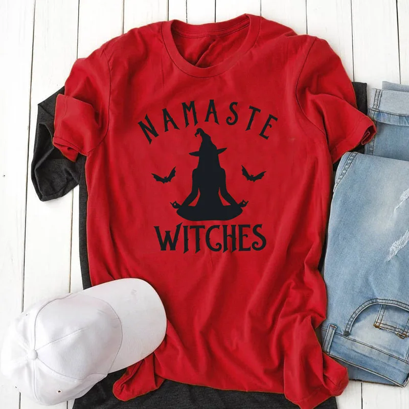 100% Pure Cotton T Shirt NAMASTE WITCHES Letter Print Women Short Sleeve O Neck Loose Tshirt 2020 Summer Tee Shirt Tops Mujer