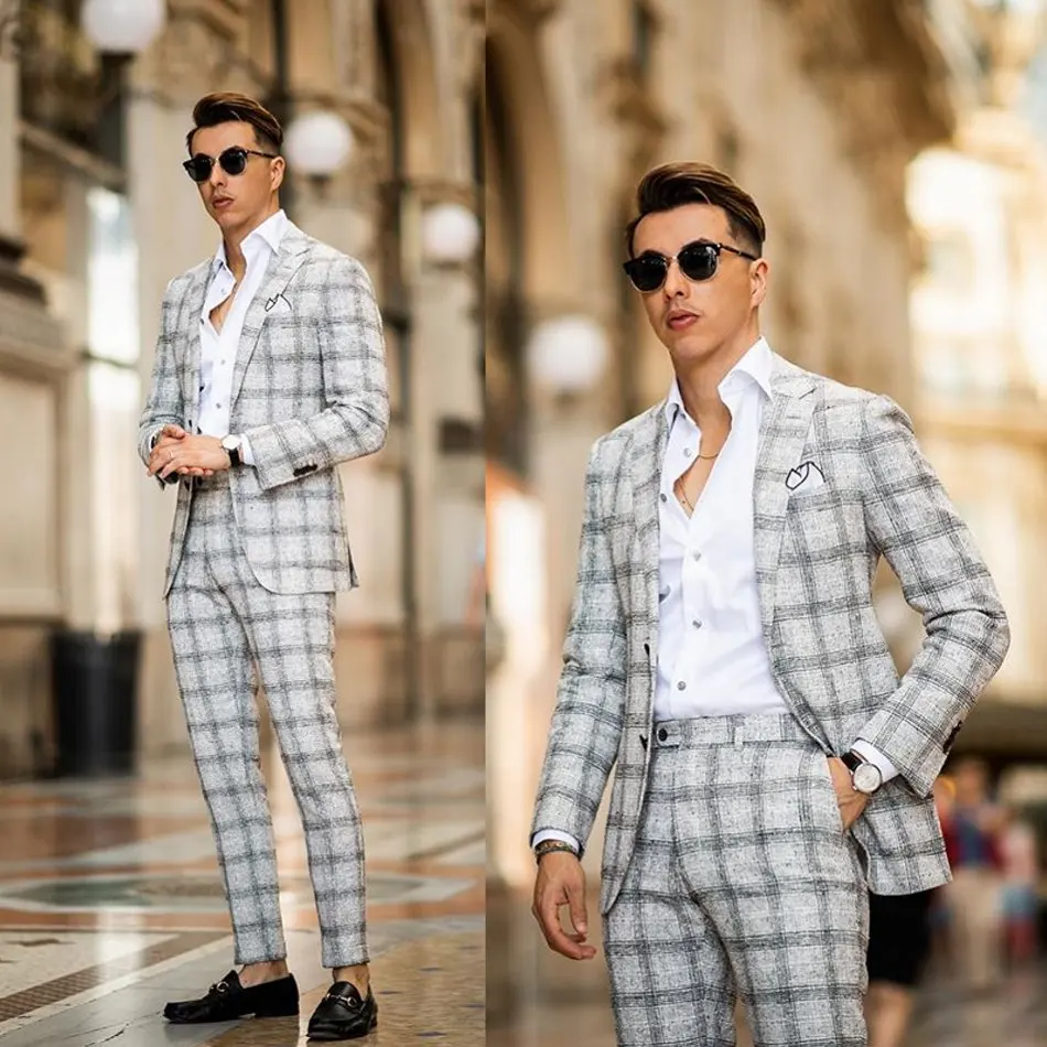 

Men Suits Plaid England Style Tailor-Made 2 Pieces Fashion High Quality Formal Wedding Business Causal Prom Costume Homme