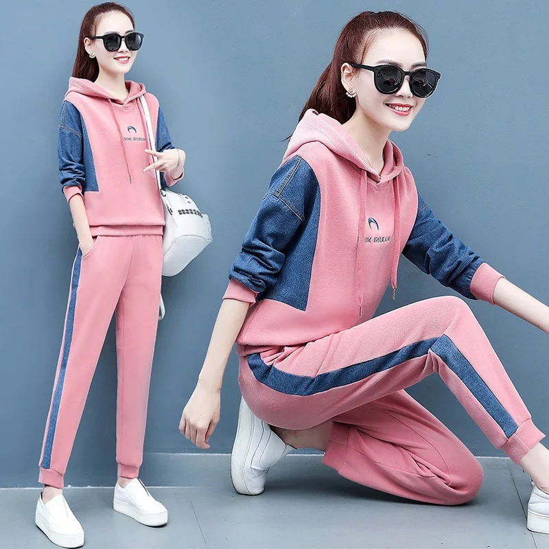 

4XL Spring Women Sportswear Tracksuit Letter Printed Hoodie Sweatshirt+pant Running Jogger Casual Fitness Workout Set Sportswear