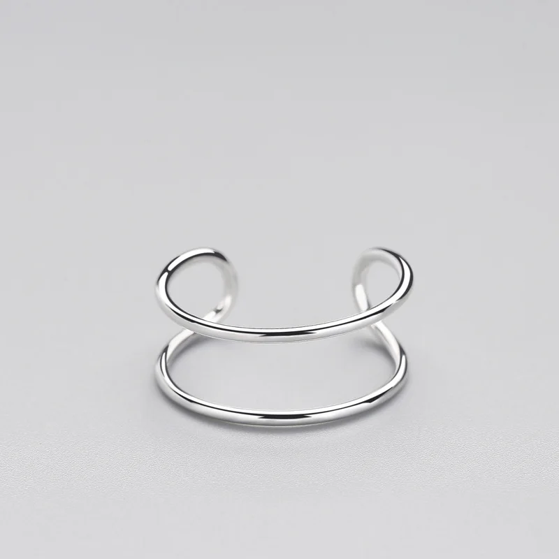 Минималистичное геометрическое двойное регулируемое кольцо из натуральной 925 пробы Серебряное модное ювелирное изделие для женщин