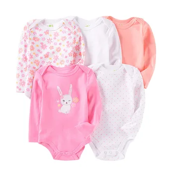 

2019 kids rompers 5Pcs/lot Boys girls Rompers cartoon long Sleeve infant Jumpsuit Baby Rompers Newborn Clothes pink rabbit