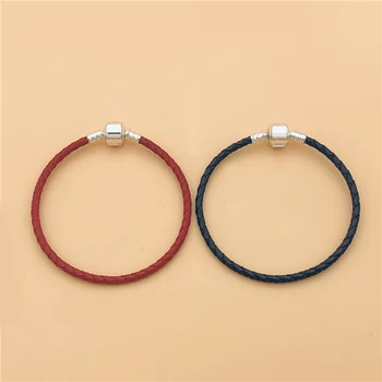 

Cefuny Authentic 925 Sterling Silver Red & Black Braided Leather Charm Bracelet With Classic Clasp Diy Jewelry Making Women Gift