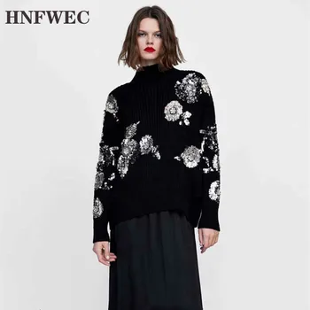 

Women Sequins Beading Sweater 2020 Lazy Oaf Turtleneck Oversized Sweater Ladies Loose Winter Warm Thick Pullover Jumper Y697