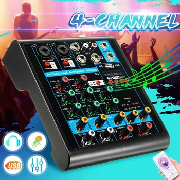 

Mini 4 Channels Audio Mixer USB bluetooth MP3 Live Studio DJ Sound Mixing Console Karaoke Computer Phantom Power For KTV 48V