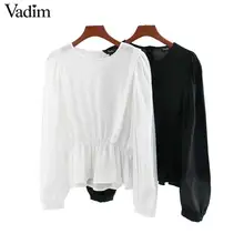 Vadim, милый, Женский однотонная блуза Длинные рукава с эластичной талией белого и черного цвета футболки базовые женские милые повседневные топы blusas LB750