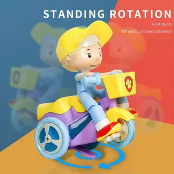 

RCtown Children Electric Stunt Tricycle Universal Crane Head 360 Degree Rotation Music Lighting Car Educational Toy