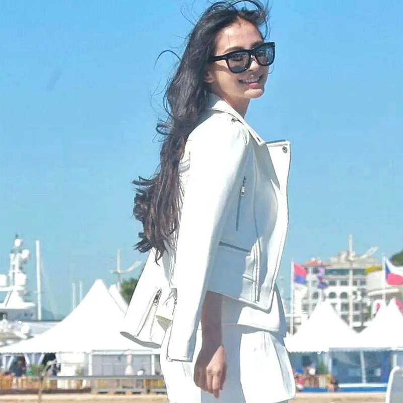 

Women 2020 Spring Autumn Sheepskin Genuine Leather Slim Motrocycle Jacket Veste Femme YY985