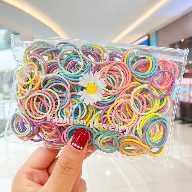 100Psc/Set Lovely Colorful Hair Bands For Girls Nylon Hair Ties Kids Candy Color Elastic Rubber Band Scrunchie Hair Accessories 100pcs