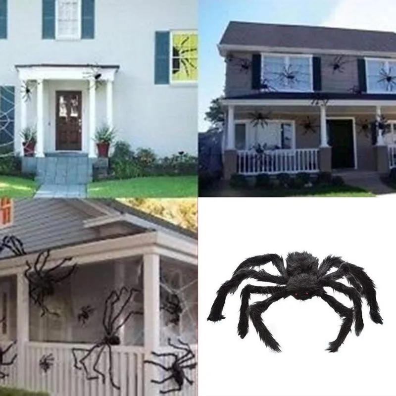 

Super Big Plush Horrible Spider Black Furry Fake Spider Tricky Toy For Creep Trick Treat Halloween Party DecorationCM