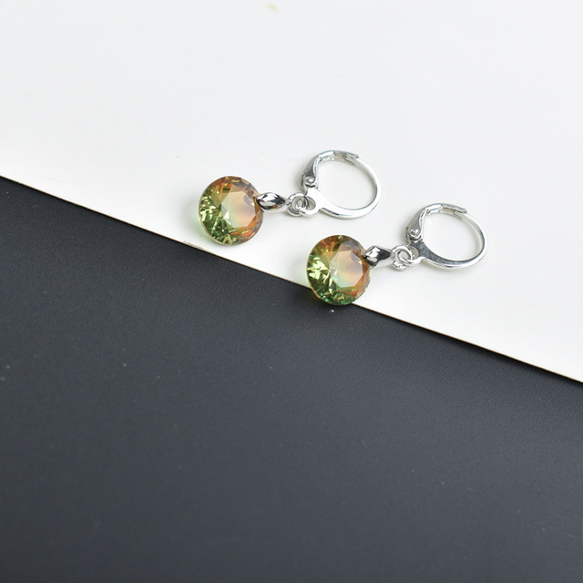 Colorful Geometric Round Crystal Drop Earrings For Women Wedding Party Gift Blue Jewelry Pendientes Mujer