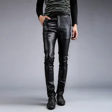 Мужские брюки осень стрейч брюки стильные зимние молнии мокрой вид кожаные брюки ночной клуб