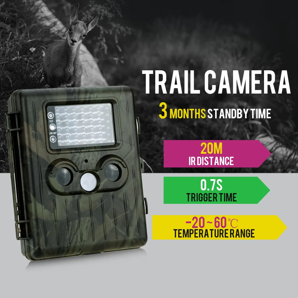 

HT002 20M Night Vision Hunting Camera Trap 2G/3G MMS SMS Trail Camera 12MP 1080P Waterproof Wild Camera 0.7s Trigger Photo Traps