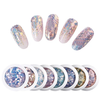 

Holographic Nail Art Sticker Kit Iridescent Nail Sequins Colorful Flakes Glitter Make Up for Nail Face Body Eyes-8Colors