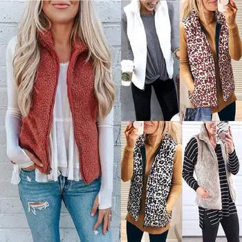 

KLV 2019 Autumn Women Sleeveless Open Front Fluffy Warm Zipper Up Jacket Coat Outerwear Vest Ladies Waistcoat
