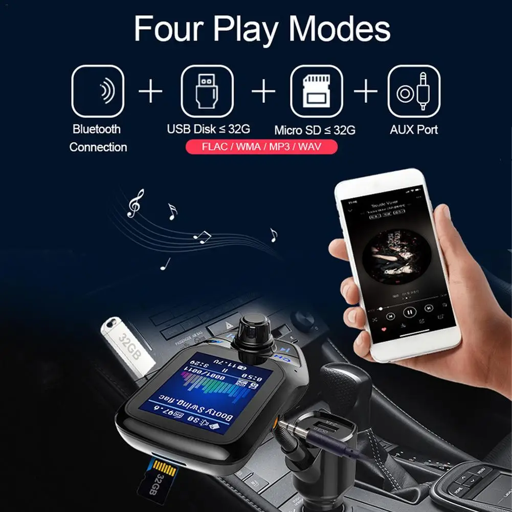 12/24V Bluetooth FM передатчик, Автомобильный плеер комплект карты автомобиля Зарядное устройство быстрой с 3,0 Dual USB вольтметр AUX IN вход/выход DC# W1