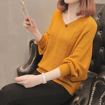 

Batwing Shirt Loose-Fit Pullover Top 2019 Fall And Winter Clothes New Style Korean-style Porous Lantern Sleeve Sweater Female Co
