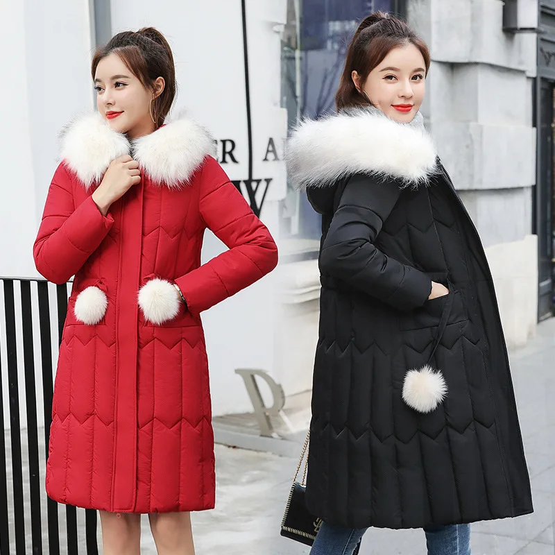 

Women Winter Black Long Fur Hooded Coat Jacket Harajuku Streetwear Korean Fashion Parkas Clothing Windbreaker Plus Size 5xl
