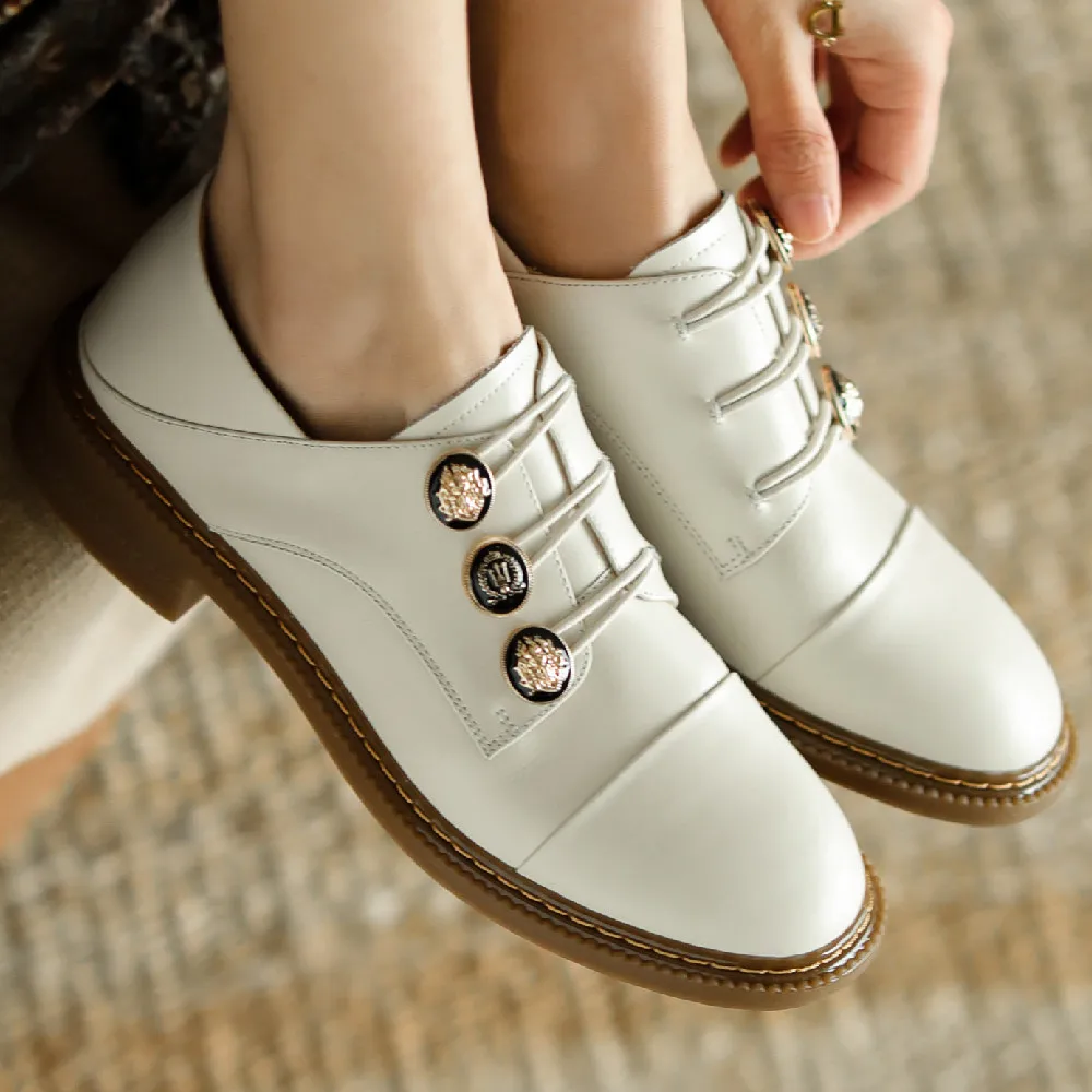 

Women's genuine leather elastic buttons buckle flats oxfords round toe leisure student style casual espadrilles daily shoes sale