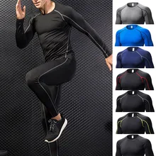 Новые мужские спортивные костюмы для фитнеса, тянущиеся быстросохнущие костюмы с длинными рукавами, компрессионные брюки, базовый слой, футболка, леггинсы