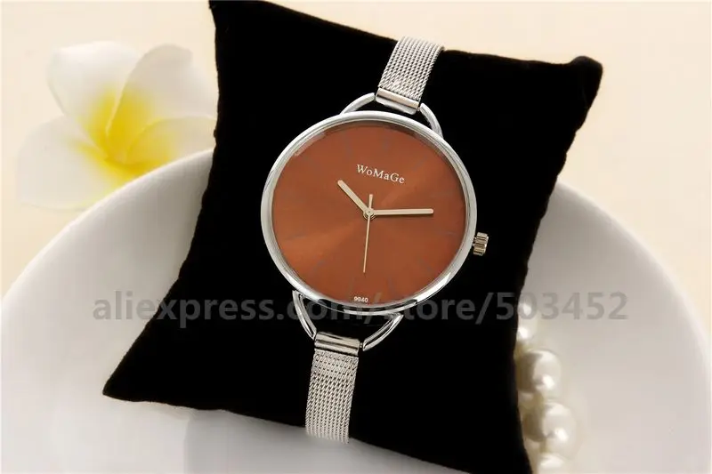 brown 100 шт/лот без цифр женские часы заводская цена подарки другу Relojes Hombre Тонкий Сетчатый ремень модные кварцевые часы - Цвет: brown