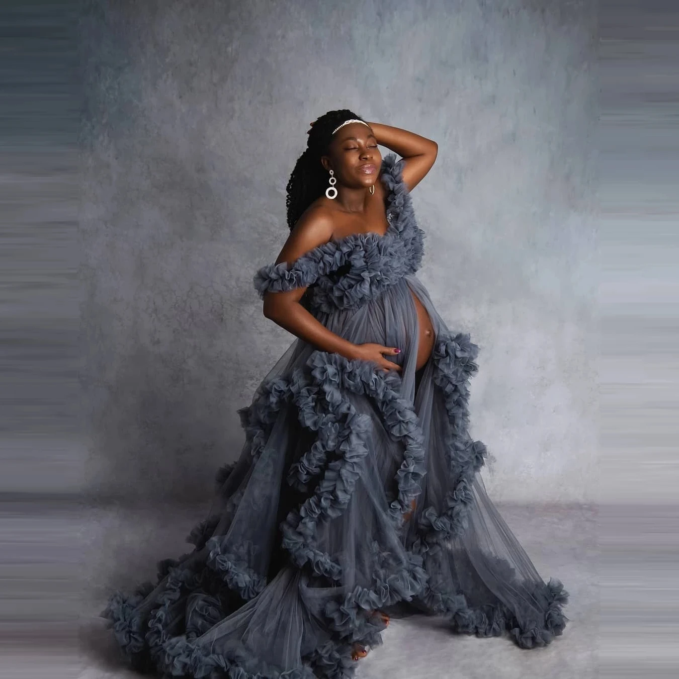 Fashion Grey Tulle Maternity Dresses 