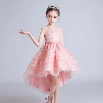 

Girl's formal dress O neck sleeveless ponchos piano show host summer princess birthday ceremony wedding flower girl dress