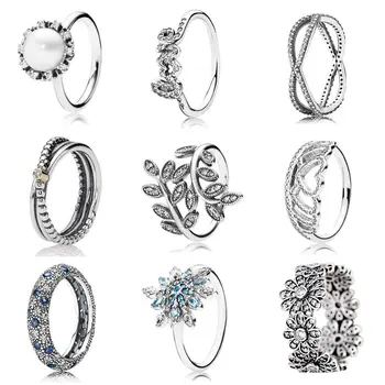 

Signature of Love Hearts Royal Crown Tiara Daisy Flower Meadow With Crystal Ring 925 Sterling Silver DIY Jewelry