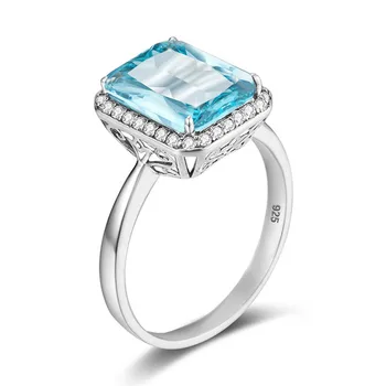 

Sterling Silver Rings for Women Engagement Punk Ring Aquamarine With Zircon Edging Gemstone Handmade Fashion Jewelry Wholesale
