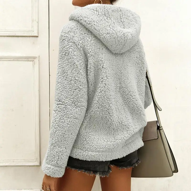 Женский пуловер с высоким воротом, свитер, свободный плюшевый Однотонный свитер с карманами на молнии, Повседневный свитер с длинным рукавом для женщин