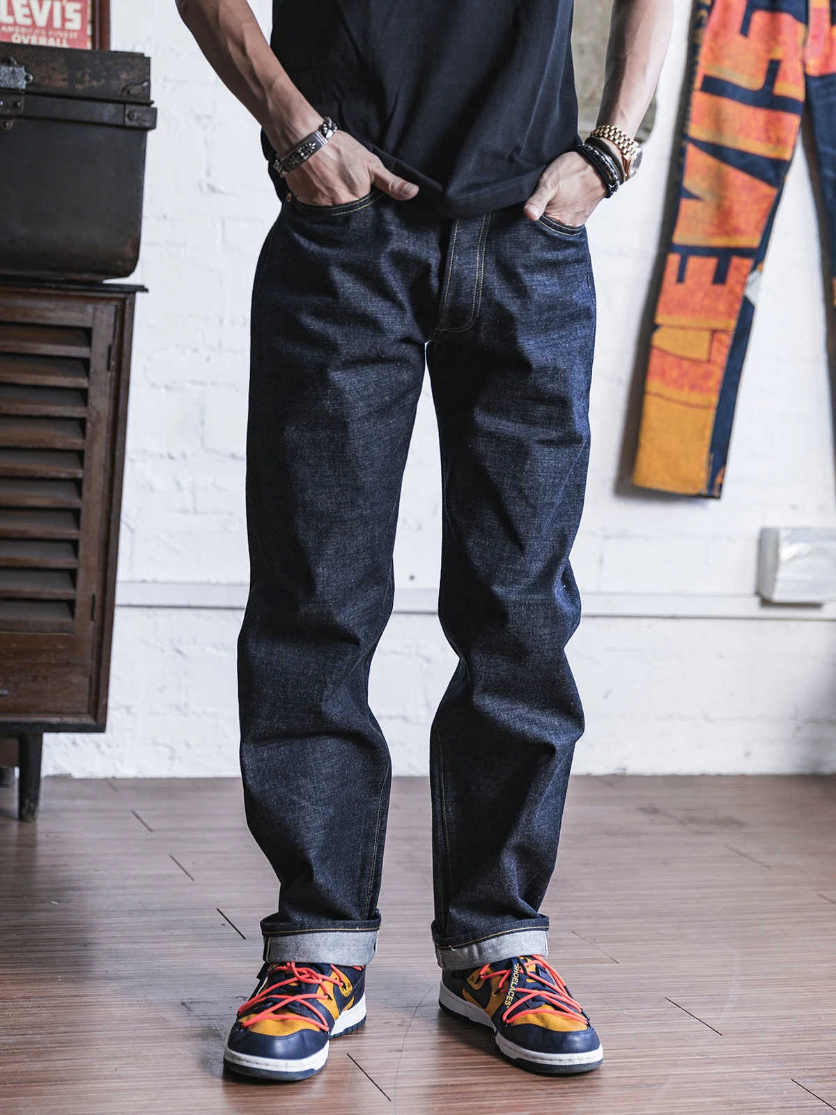 Tidak Ada Stok 15Oz Jeans Denim Mentah 